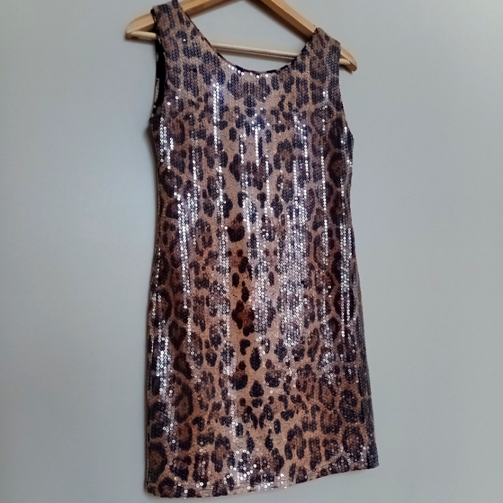 Ptp17" Metallic Leopard Sequin Dress L33" Snake Print Fully Lined - Picture 2 of 6